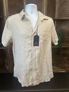 Ben Sherman Medium misto lino marrone con bottoni manica corta 89,00€ nuovo con etichette - Foto 1 di 3