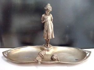 GERMAN WMF ART NOUVEAU Silver Plate Centerpiece Girl with Two Dogs Number 198A - Picture 1 of 10