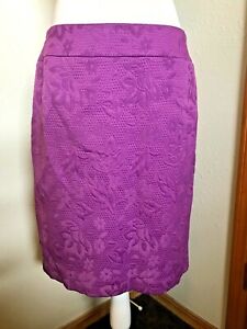 Nipon Boutique Purple Pencil Skirt w/ Embroidered Flowers Sz 12 Petites Large