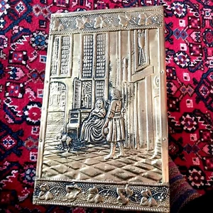 Brass French Wastebasket Embossed Kindling Fireplace Umbrella Stand Old Vtg - Picture 1 of 24
