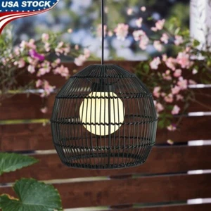Solar Powered Woven Pendant Light Outdoor Hanging Fixture 13 Lights Garden Decor - Picture 1 of 8