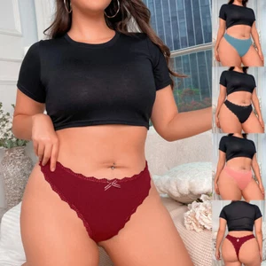 Plus Size Women Sexy Knickers Thong Briefs Ribbed Underwear Panties Nightwear - Picture 1 of 15