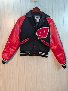 Vintage Meca Sportswear Varsity Bomber Jacket W Wool Sz XS USA Made Black Red - Picture 1 of 8