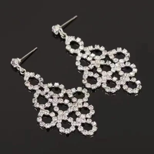 Gorgeous Women Full Crystal Earrings Vintage Hollow Baroque Flowers Tassels 1912 - Picture 1 of 8