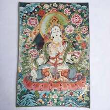 36" Tibet Tibetan Cloth Silk White Tara Guanyin Kwan-yin Tangka Thangka Mural#4