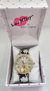Betsey Johnson Luv Betsey Bling Watch Flower Mushroom Emoji Lthr Band New In BOX - Picture 1 of 10