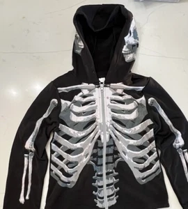 Child Black & Bone SKELETON HOODIE M 8-10 NEW Full Zip Jacket Unisex HALLOWEEN  - Picture 1 of 5