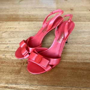 Salvatore Ferragamo Dark Orange Leather Vara Slingback Heels, Size 6.5 US/37 EU - Picture 1 of 11