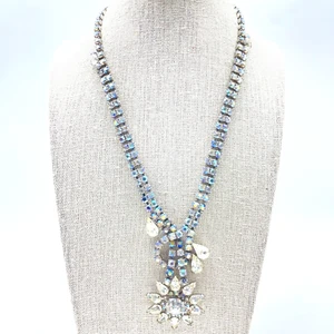 Vintage Strass Blume Anhänger Halskette Statement Nachlass Braut - Bild 1 von 12