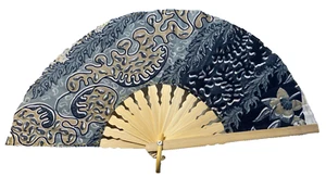 Fan Hand Bamboo Cloth Blue Handmade Indonesia New Avenico Summer Fashion #141 - Picture 1 of 24