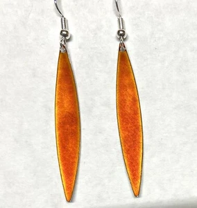 Vintage Orange enamel on Silver long Dangle Pierced Earrings- 2" long - Picture 1 of 6