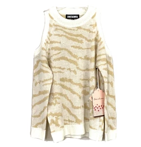 Sweet & Sinful Sweater Size XS Beige Zebra striped Open Shoulders Acrylic NEW Z1 - Picture 1 of 6