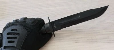 12' Combat Knife USMC Style Tactical Marines Bowie 7" Blade Black Serrated Sharp - Image 1 of 4