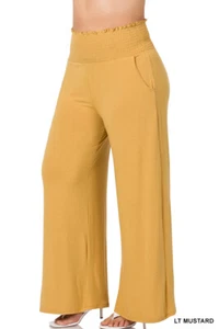 1X 2X 3X Women's Wide Leg Pants Smocked Waist Soft Rayon Blend Lounge Comfort - Picture 1 of 37