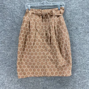 Apostrophe Skirt Women 4 Brown Geometric A-Line Midi Belted Linen Lined Pockets - Picture 1 of 8