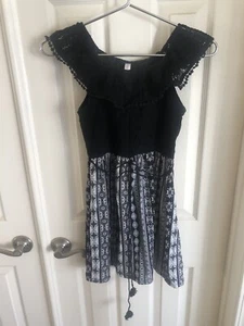 Xhilaration Lace Black White Front Tie Dress Size M 7/8- Fast Shipping - Picture 1 of 7