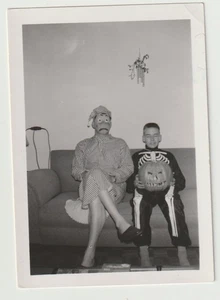 VINTAGE SNAPSHOT: KIDS in SKELETON & CREEPY GHOUL HALLOWEEN COSTUMES - Picture 1 of 1