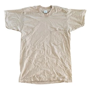 Vintage Beige Blank Pocket T-Shirt Single Stitch Medium 80’s - Picture 1 of 3