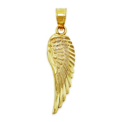 Gold Diamond-cut Angel Wing Charm - 10 Karat Solid Gold - Angel Wing Pendant ... - Image 1 of 4