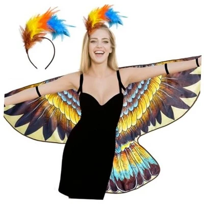  Eagle-Wings-Bird-Costume for Adults Feather Headband Halloween Brown Blue - Image 1 of 4