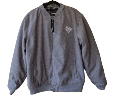 Chaqueta de bombardero universitaria Diamond Supply Co gris L nueva con etiquetas acolchada a presión RN137665 Foto 1 de 4