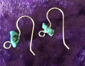 Handmade Sterling Silver French Ear Wire Earring Hooks With Turquoise - Picture 1 of 6