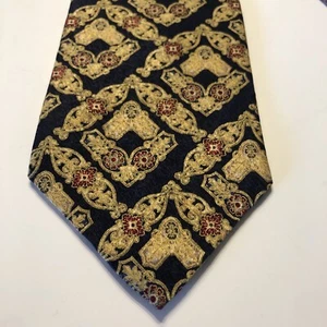 Gold Silk Necktie On Black 58" Royal Pattern Power Colors Free Shipping - Picture 1 of 5