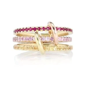 3 Stone 22K Gold 925 Sterling Silver Multi Link Connected Eternity Set Ring - Picture 1 of 10