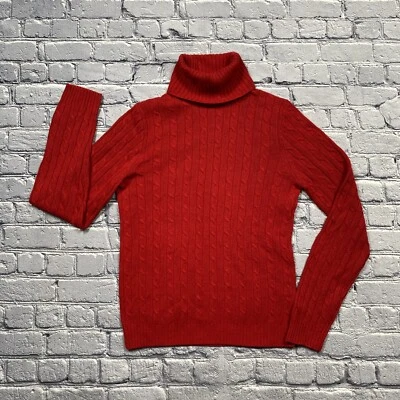 Suéter J CREW Mezcla Lana Cachemira Talla M Rojo Cable Tejido Cuello Alto Pescador Foto 1 de 4