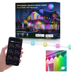 Permanent Outdoor Eaves Lights Home Decor Smart RGBIC LED Bulb 72 LED 100ft - Picture 1 of 13