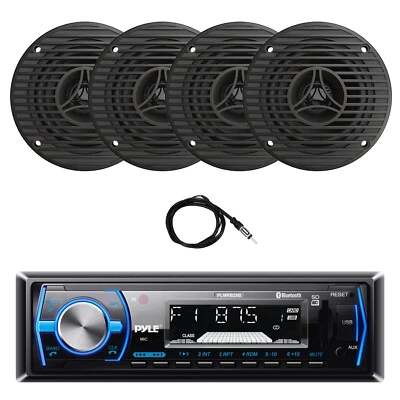 Pyle Marine Bluetooth MP3 Receiver, Antenna, 4x 3.5" 75 Watt Full Range Speakers - Image 1 of 4