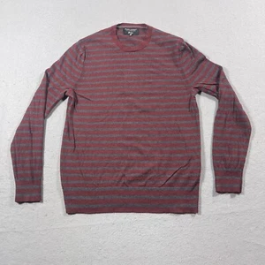 Suéter Banana Republic Hombres L Lana Merino Hilo Italiano Borgoña Gris Rayas Crew - Imagen 1 de 9