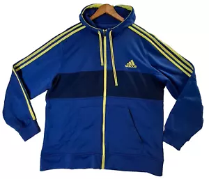 Adidas Climalite Track Jacket Men's XL Striped Blue Yellow Hooded - Picture 1 of 7