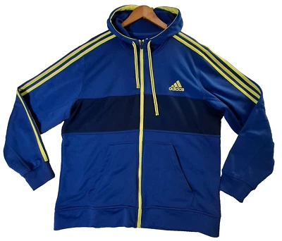 Adidas Climalite Track Jacket Men's XL Striped Blue Yellow Hooded - Image 1 of 4