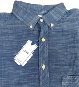 ROWM Men's Short Sleeve Herringbone Shirt Cotton Navy - LT - Picture 1 of 2