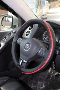 Black+Red Strip Style Soft Comfy Grip Stitch On Steering Wheel Skin Wrap Cover - Picture 1 of 6