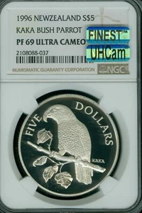1996 NEW ZEALAND $5 SILVER KAKA NGC PF69 MAC FINEST SPOTLESS 2334 MINTED - Picture 1 of 2
