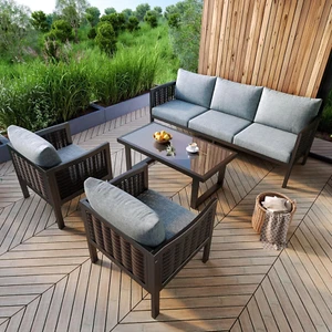 Gartenmöbel Set, Terrassenmöbel Aus Pe-Rattan, Mit 3-Sitzer Sofa, 2 Sessel & Cou - Bild 1 von 9
