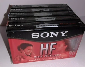 Cintas de casete en blanco vintage Sony HF 90 x5 alta fidelidad sesgo normal NUEVAS SELLADAS - Imagen 1 de 3
