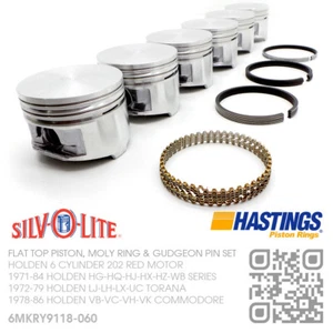202+060" FLAT TOP PISTON & MOLY RING SET 6 CYL RED MOTOR HOLDEN HQ-HJ-HX-HZ-WB - Picture 1 of 12
