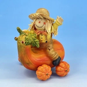 Scarecrow Riding Pumpkin Squash Halloween Car Fall Harvest Decor Resin Figurine - Picture 1 of 17