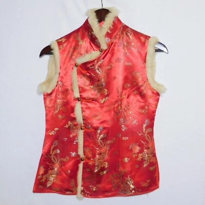 Blusa clásica asiática vintage QIPAO para mujer talla M de satén y piel Foto 1 de 4