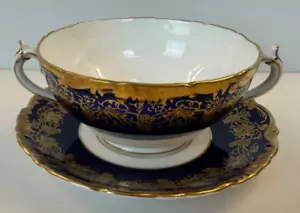 Coalport Kobaltblau Hazelton Suppenschüssel und Untertasse Kostenloser Versand - Bild 1 von 9