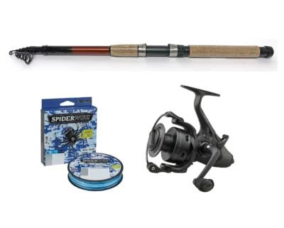 DAM & SPIDERWIRE DAM Tele Aalcombo incl. Freilaufrolle und geflochtener Schnur