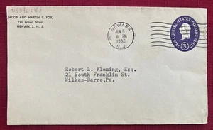 JOHN'S DEALS - US - 3c WASHINGTON GESTEMPELT BRIEFUMSCHLAG SC #U534c DIE 3 - NEWARK 1952 - Bild 1 von 1