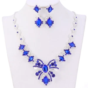 Wedding Necklace Earrings Women Crystal Bridal Rhinestones Bride - Picture 1 of 12