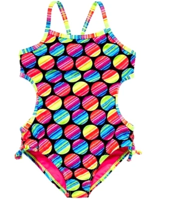 Traje de baño forrado Angel Beach para niñas pequeñas 1 pieza nuevo con etiquetas talla 4 o 5 colores neón Brite Foto 1 de 4
