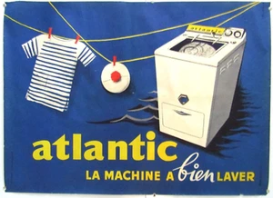 Original Atlantik Waschmaschinen Warnplakat Französisch C 1960er - Bild 1 von 14