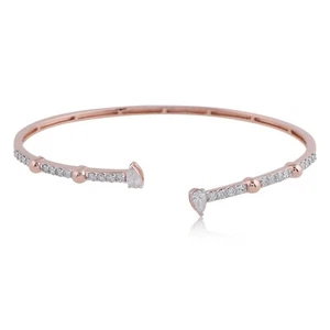 Solid 14k Rose Gold 0.92 Ct Lab Grown CVD Diamond Cuff Bangle Bracelet Gift - Picture 1 of 9