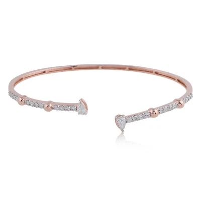 Solid 14k Rose Gold 0.92 Ct Lab Grown CVD Diamond Cuff Bangle Bracelet Gift - Image 1 of 4